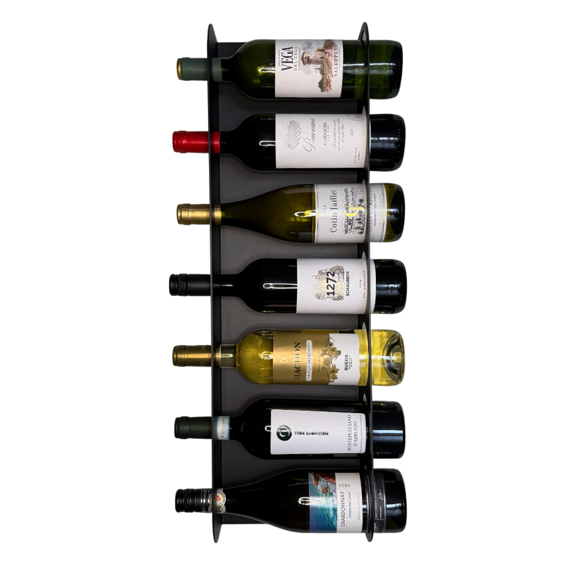 Wijnrek EXTRAVINO van staal met poedercoating, modern en strak ontwerp voor het opbergen van wijnflessen.