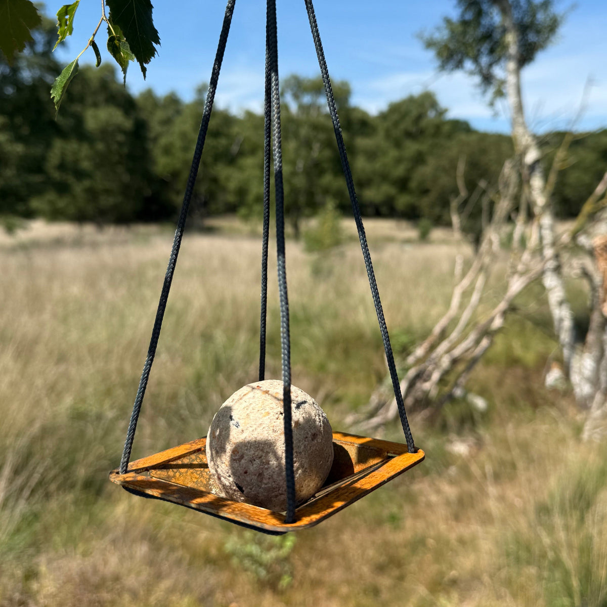 Vogelvoederschaal QUARRY – hangende schaal voor vetbol met touw