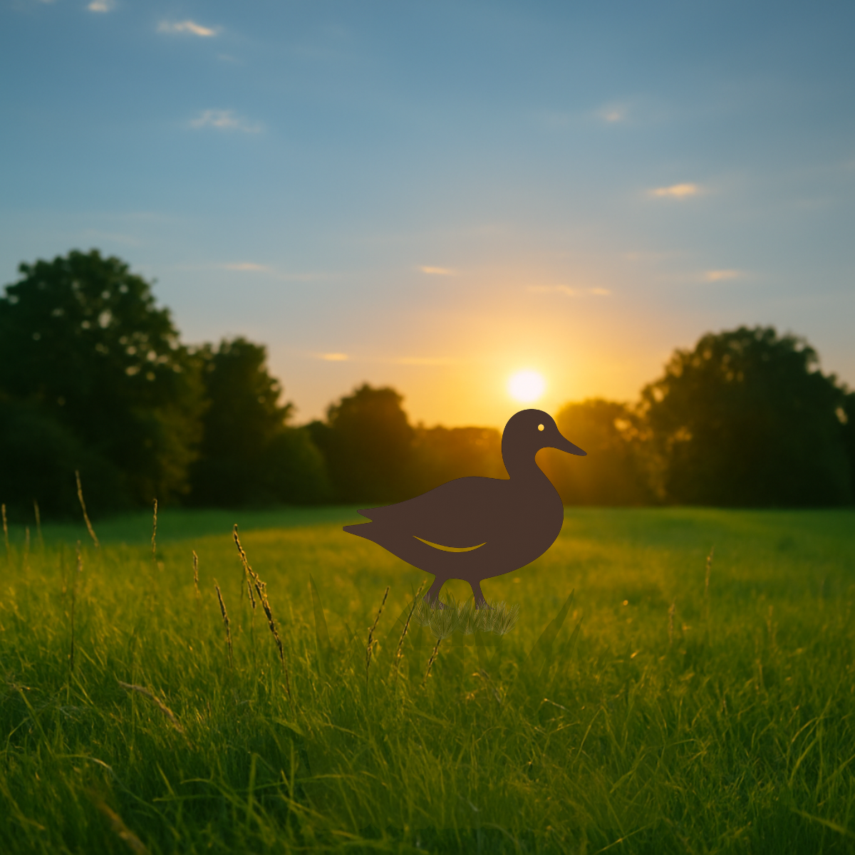 Tuinsteker QUACK van cortenstaal in de vorm van een eend