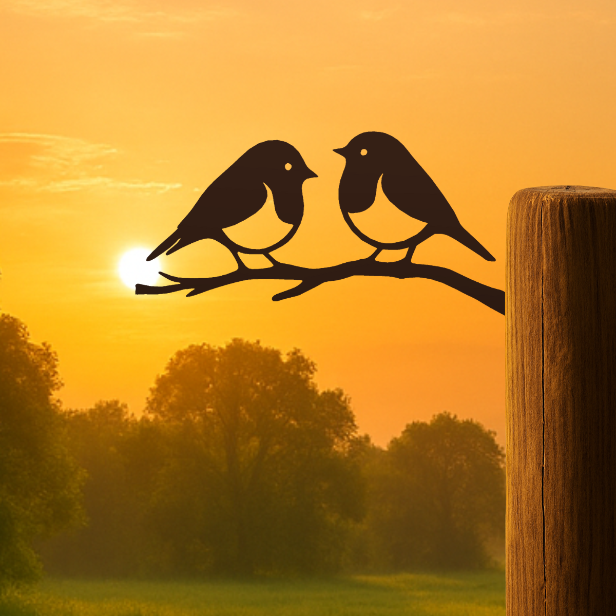 Tuinvorm ROBINET – twee vogels op takje, sla in boom met hamer