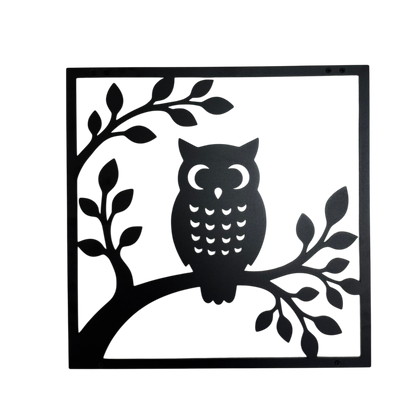Productfoto van stalen Wanddecoratie OWL met uil en bladeren