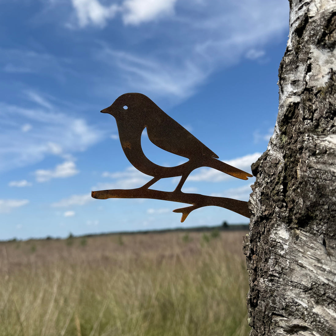 Tuinvorm RUDZIK – vogel op tak van cortenstaal, boomdecoratie