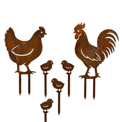 1 Huhn / 1 Hahn / 4 Küken