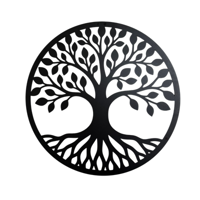 Productfoto van ronde stalen Wanddecoratie LIFE met levensboom