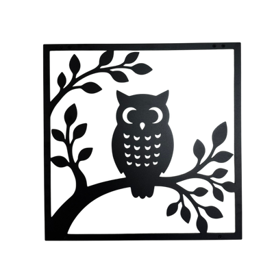 Productfoto van stalen Wanddecoratie OWL met uil en bladeren